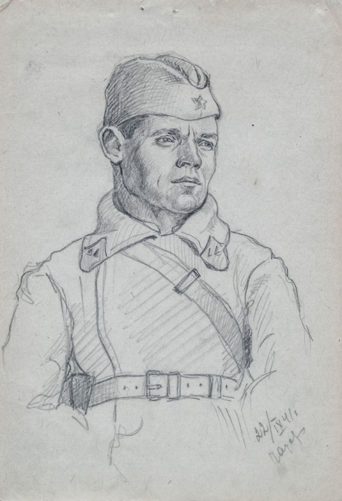 Поясной портрет солдата в бушлате. 1941